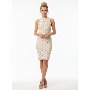 Hera Women's Tan Body Con Bandage Rivet Mini Dress S Small